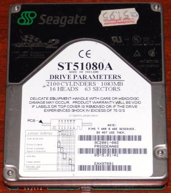 Seagate Medalist ST51080A 1083MB HDD FastATA 2 Ireland 1995
